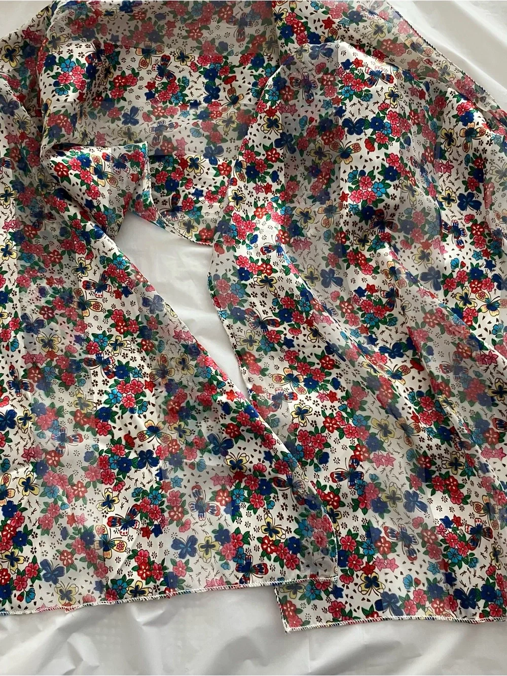 Women’s Floral Silky Scarf, Grandma core, machine stitched edges